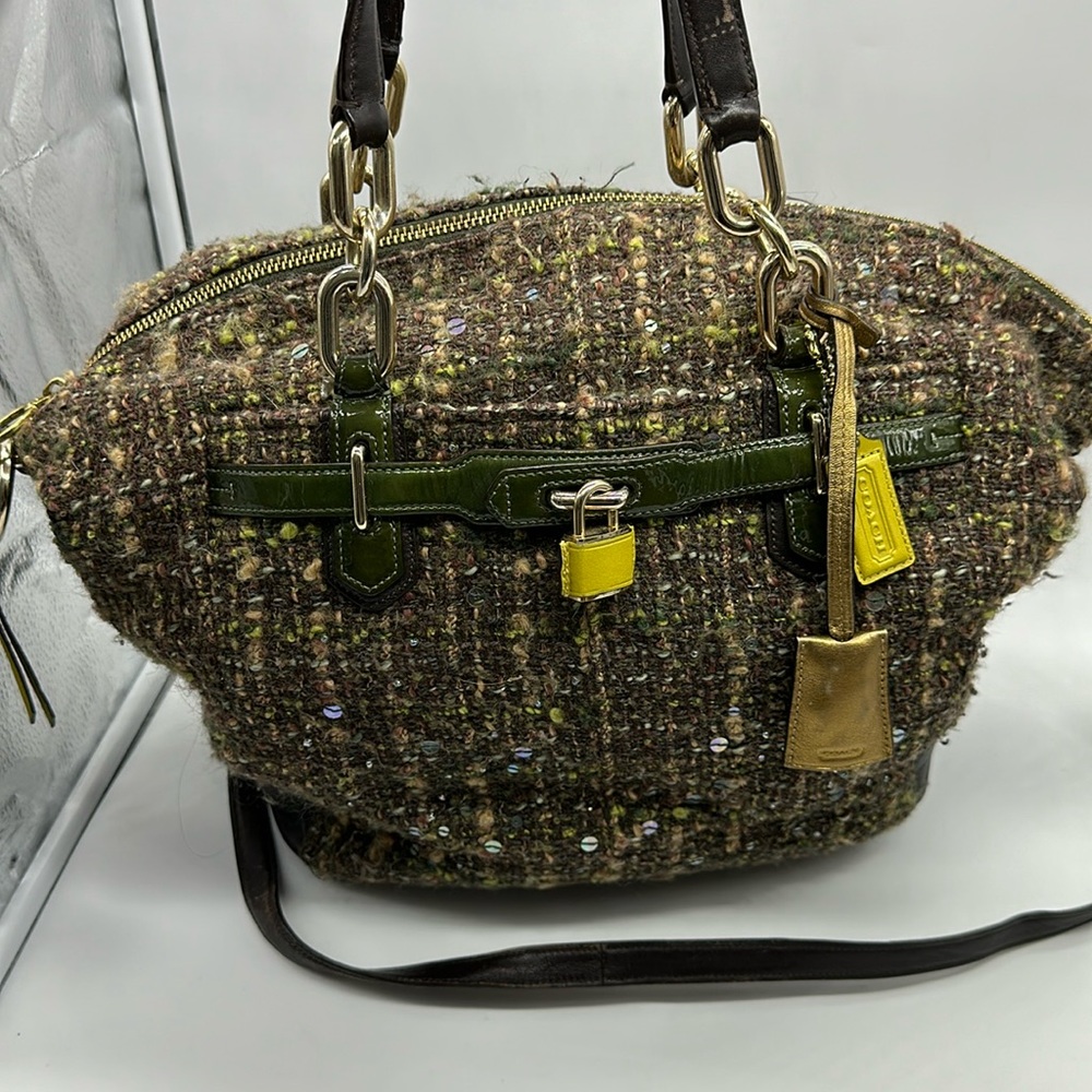 COACH CHELSEA BOUCLE EMERSON NS GREEN MULTI TWEED SATCHEL 17813